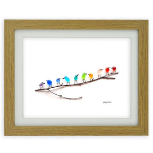 Rainbow Birds on Branch
