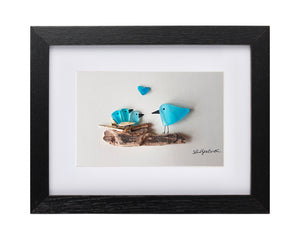 Four Nesting Birds (Blue)